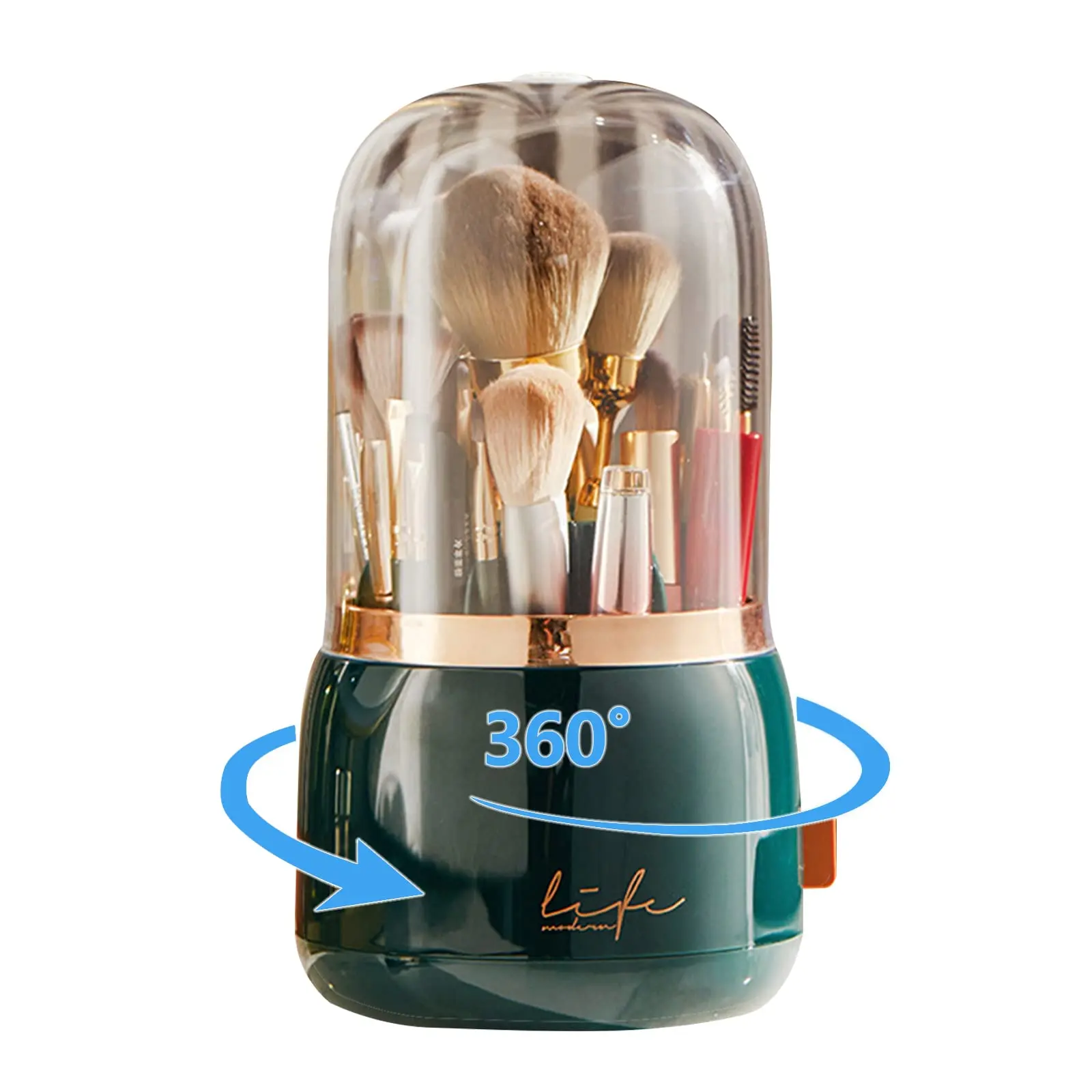 Makeup Organizer 360 Rotating Cosmetics Brush Storage Box Holder Lid Dustproof 7 Slot Container