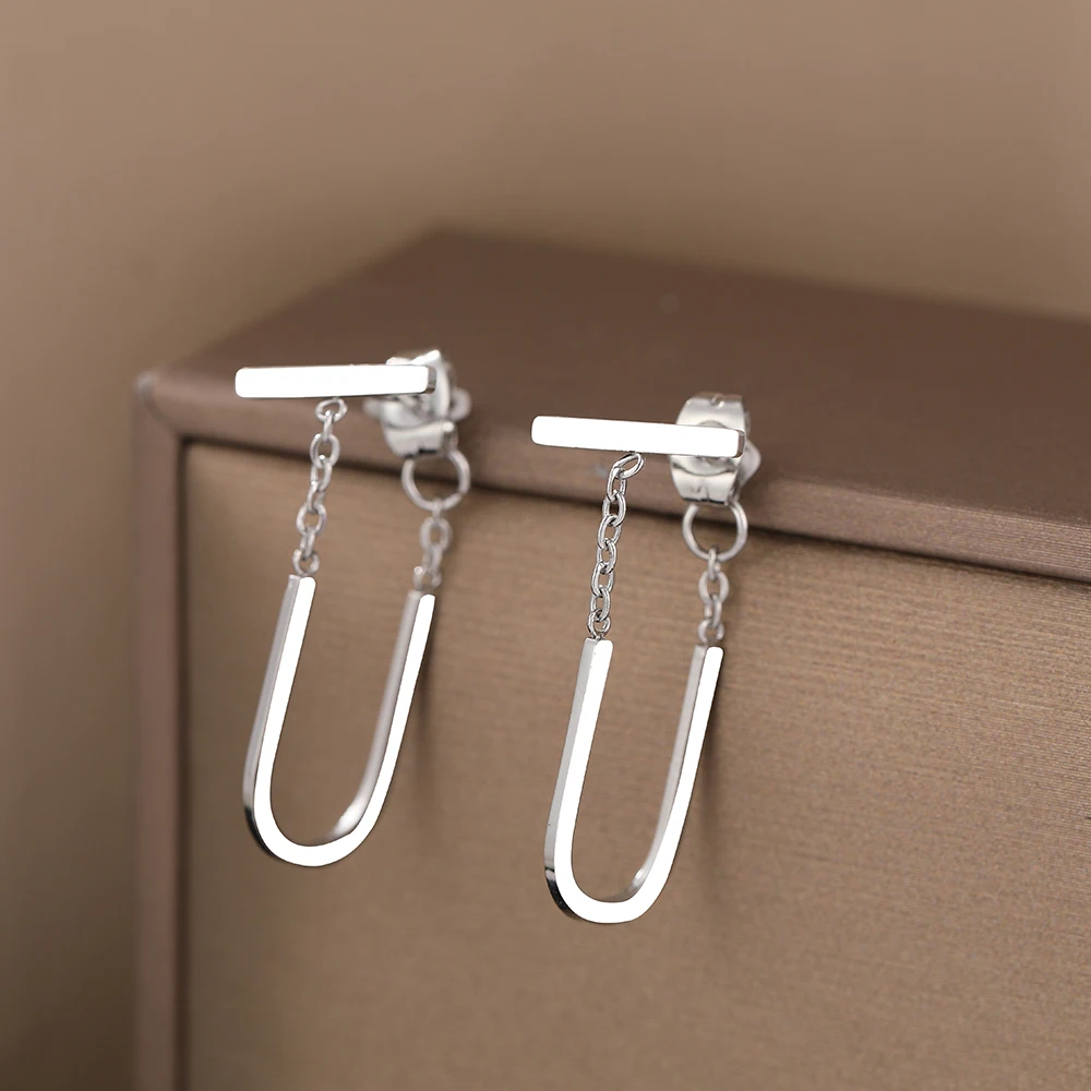 Simple Geometric Stainless Steel Tassel Earrings 2 Simple Geometric Stainless Steel Tassel Earrings 2