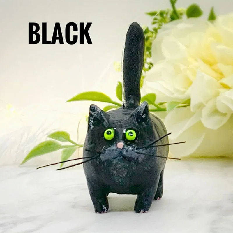 Ceramic Cat Figurine, Miniature Lucky Cat Statue, Mini Cute Cat...