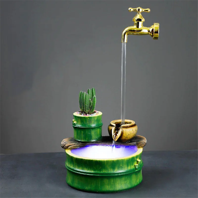 

Creative Design Desktop Waterfall Fountain With LED Light and Succulent Pot, Magic Water Faucet Running Water Fountains
