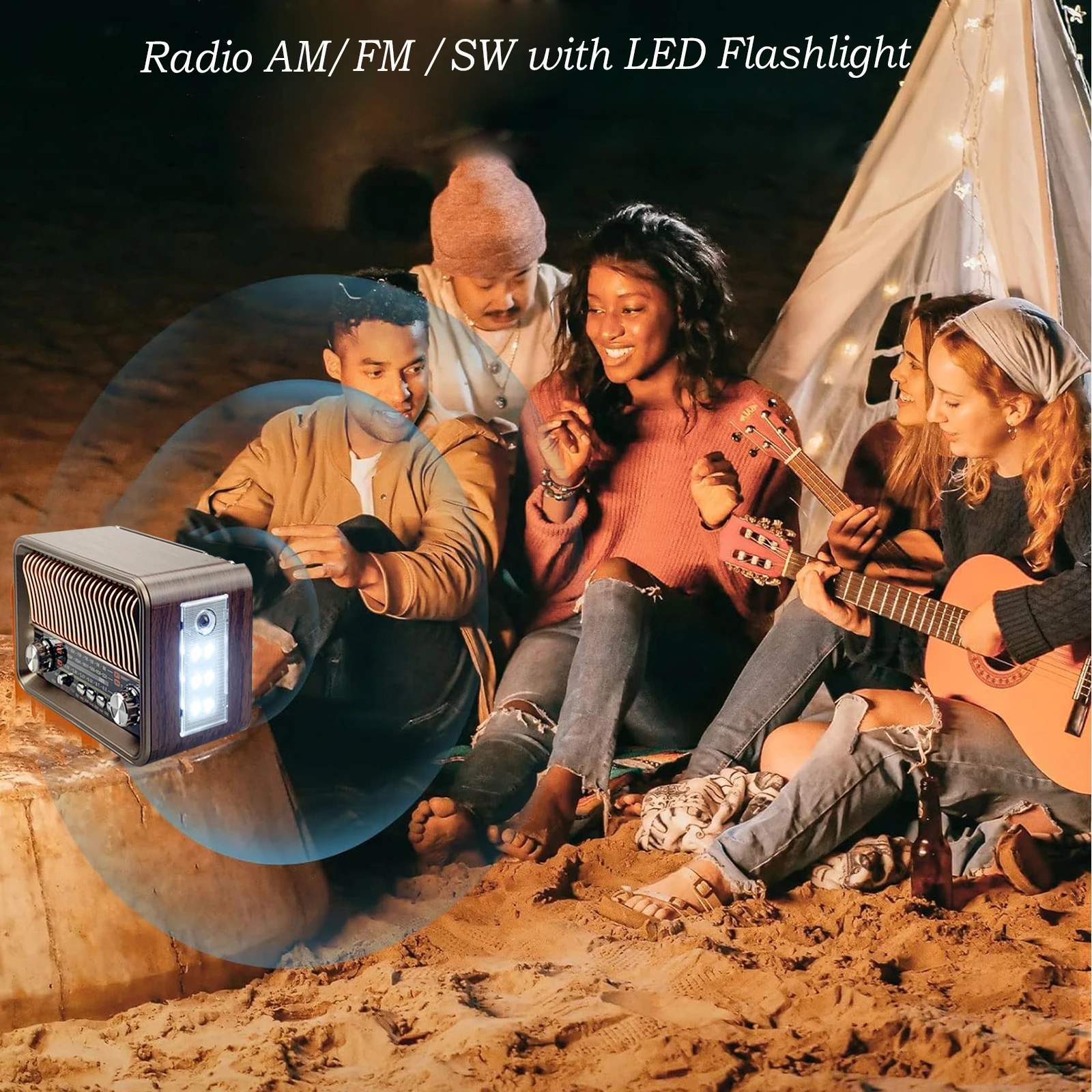  Classic Retro Full Band Radio Portable FM AM SW Radios Receiver LED Flashlight Bluetooth Speaker Soundbar TF USB Music Player