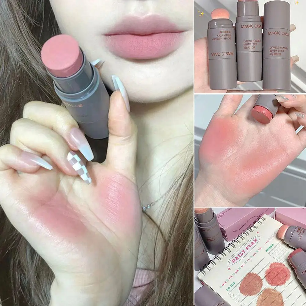 

Double Head Sponge Facial Blush Stick Waterproof Multi-purpose Eyes&lips&Cheek Balm Blush Matte Cream Pen Finish Contour Ma H9Q9
