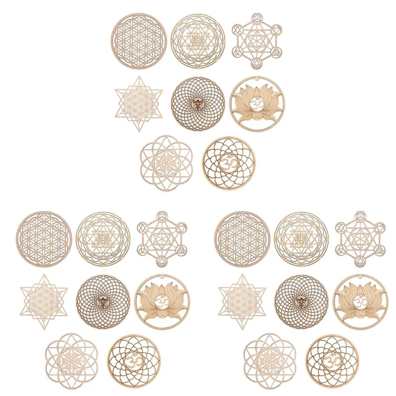 

24Pack 14Cm Wooden Wall Sign Flower Of Life Shape Coaster Wood Wall Art DIY Coaster Craft Making Geometry