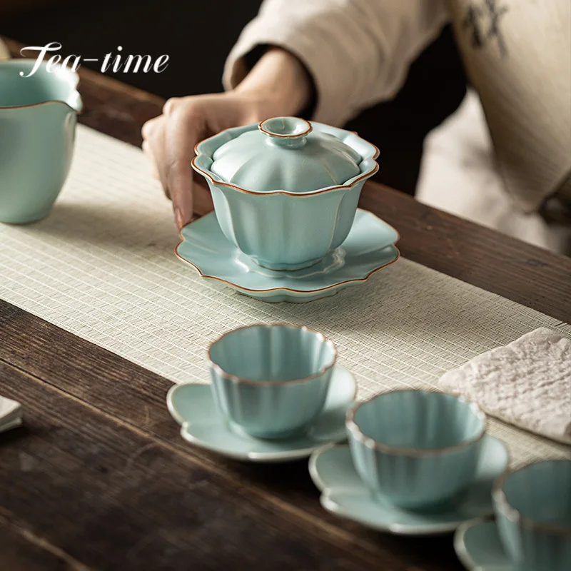 Imitation Song Dynasty Azure Ru Kiln Gaiwan Porcelain Bowl Tea Bowl Tea Tureen Brewing Cover Chinese Set 155ml Gift