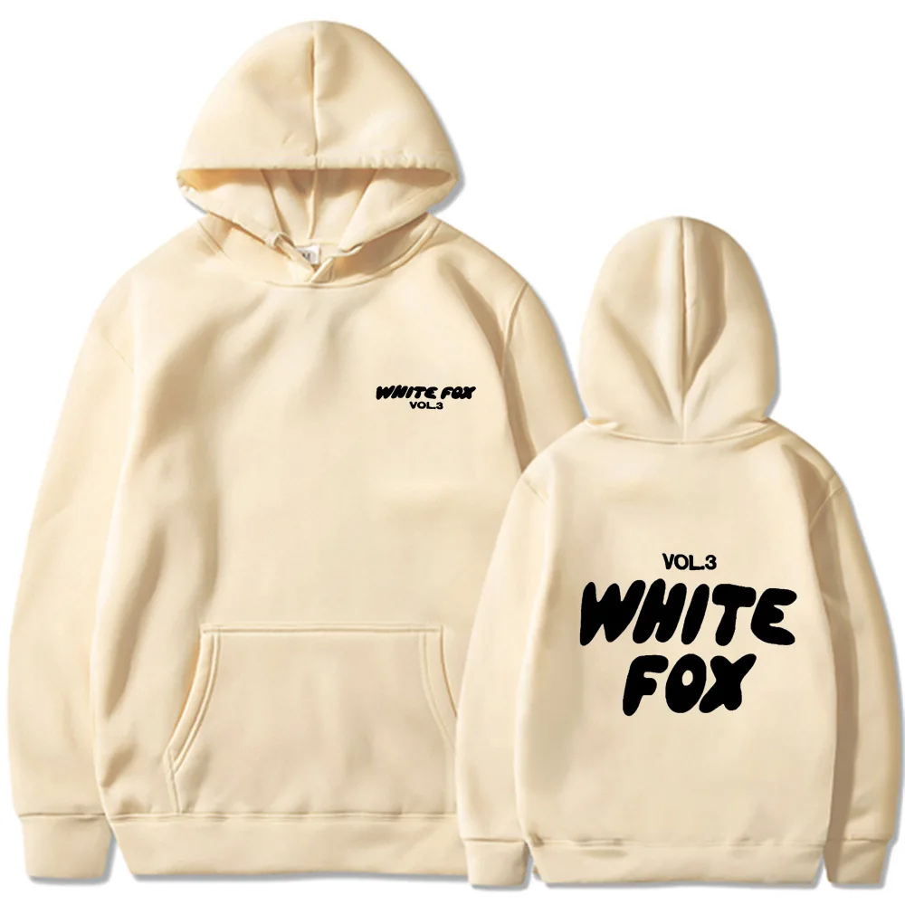 White Fox women's hoodie, loose fitting hoodie, wool, thick, letter print, 2024