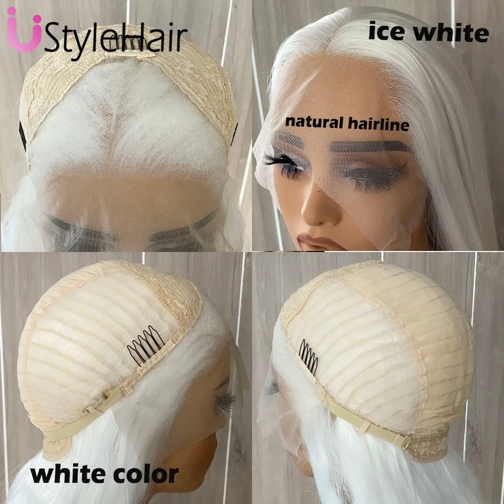Synthetic Wig UStyleHair Ice White Wig Lace Front Synthetic Long Silky Straight Wig For Women Natural Hairline Daily Use Cosplay Platinum