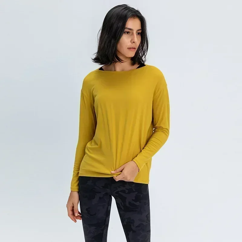 Lemon Women Long Sleeved Loose Breathable T Shirt Sports Flowing Tee Moisture Wicking Athletic Shirts Hem T Shirt Tunic Top