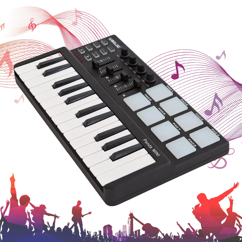 

MIDI-контроллер Worlde Panda, профессиональный MIDI-контроллер с 25-клавишной USB-клавиатурой, барабанная панель, подарок