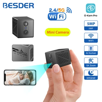 BESDER 5MP Mini Wifi Camera Built-in 2400mAh Rechargeable Battery Indoor Human Detect 5X Zoom Surveillance IP Camera O-Kam Pro 1