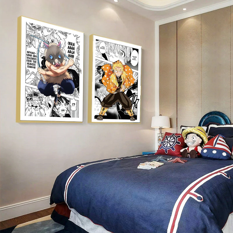 Em promoção! Japão Filme De Anime Cartazes Demon Slayer Tanjirou Inosuke  Quadrinhos Crianças Quarto Pintura De Decoração De Casa De Lona Da Pintura  A Arte De Parede Hd