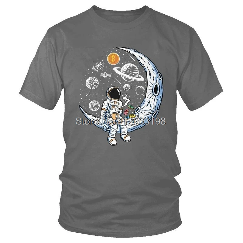 Crypto Astronaut Graphic Tee - Men's Cotton Streetwear Short Sleeve T-Shirt