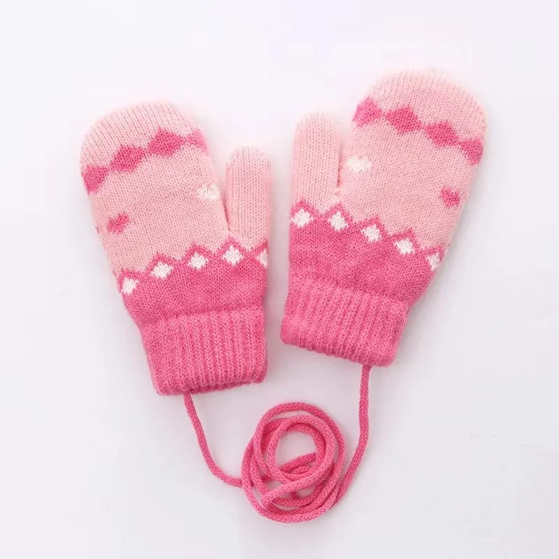 Korean Sweet Heart Children Kids Warm Gloves Winter Windproof Thicken Boys Girls Kids Cycling Mittens Cute Fashion Baby Gloves