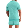 2-Piece Outfit for Men Summer Breathable Mesh Lapel Collar T-Shirt and Shorts Sets Cool Sexy Hollow Fabric Design Beach Clothing 2