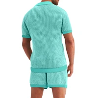 2-Piece Outfit for Men Summer Breathable Mesh Lapel Collar T-Shirt and Shorts Sets Cool Sexy Hollow Fabric Design Beach Clothing 2