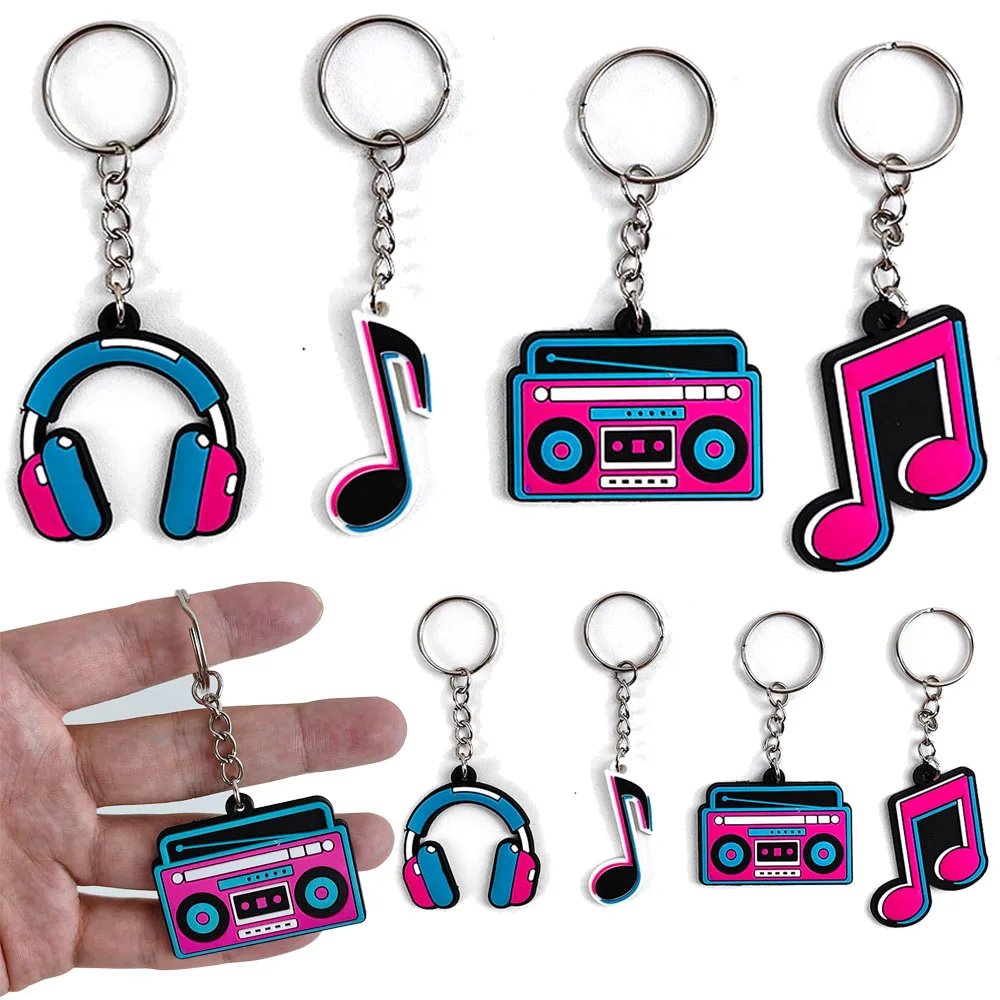 

8Pcs Music Party Favors Silicone Music Keychain Musical Note Keychain 80s Roll Themed Keychains for Music Themed Party Supplies