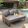 Rattan Patio Outdoor Daybed, Rattan Day Bed with Cushion Pillow & Aluminum Frame Sunbed Sofa Set Patio Loveseat 1