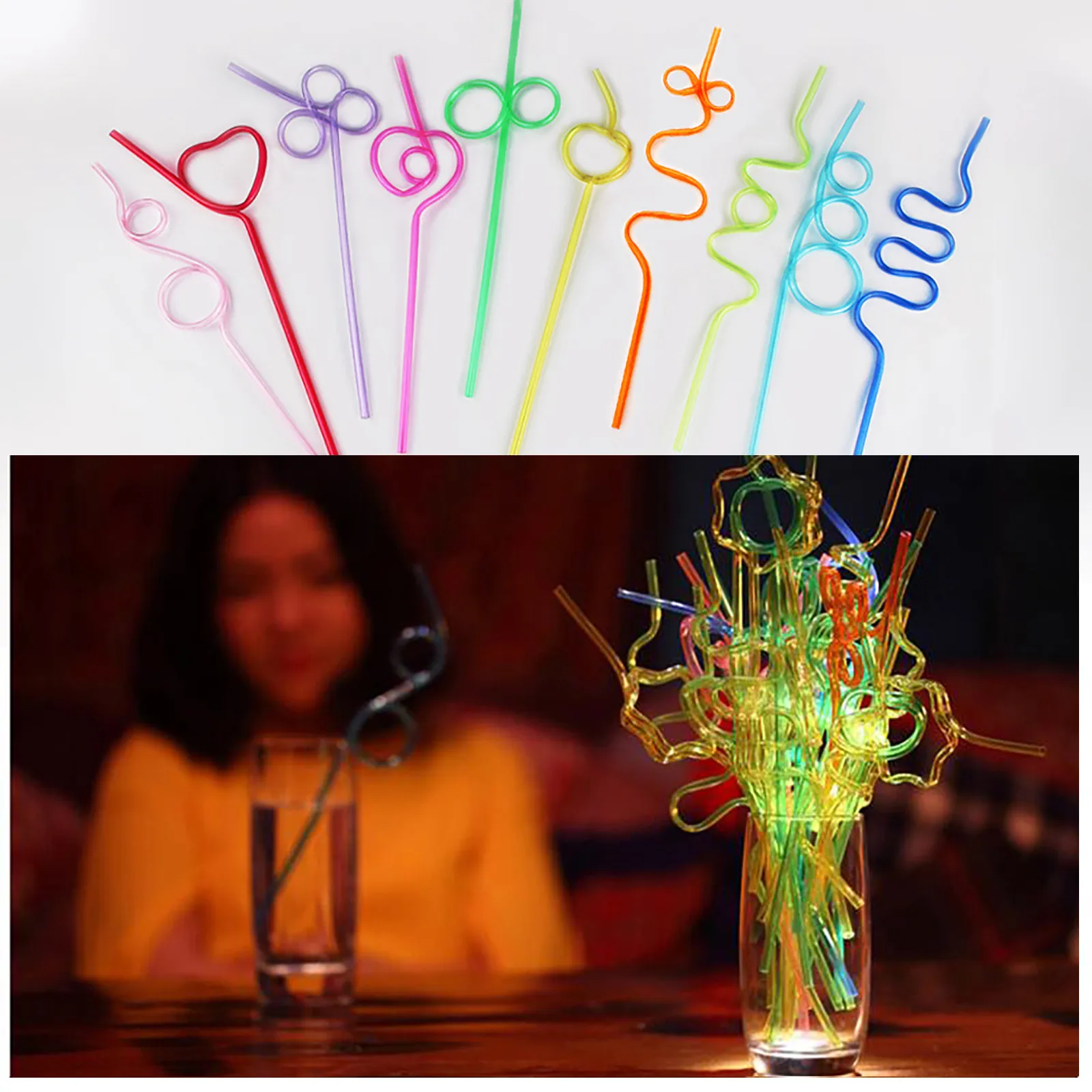 10pcs Reusable Drinking Straws Novelty Dinosaur Party Straws Curly Hard Plastic  Straws Kids Birthday Party Decorations