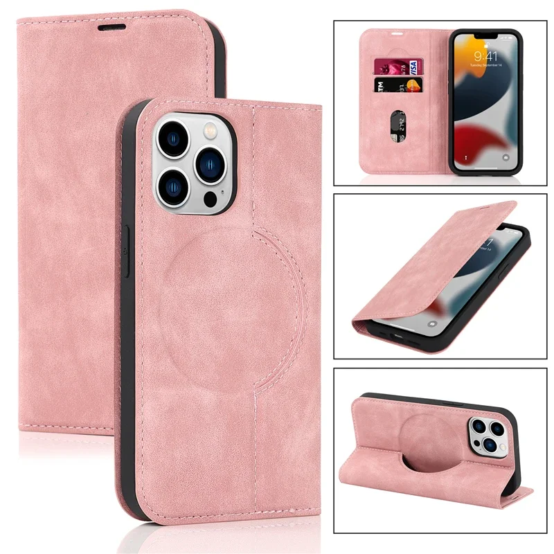 Leather RFID Wallet Card Holder with MagSafe Flip Case and Stand Cover