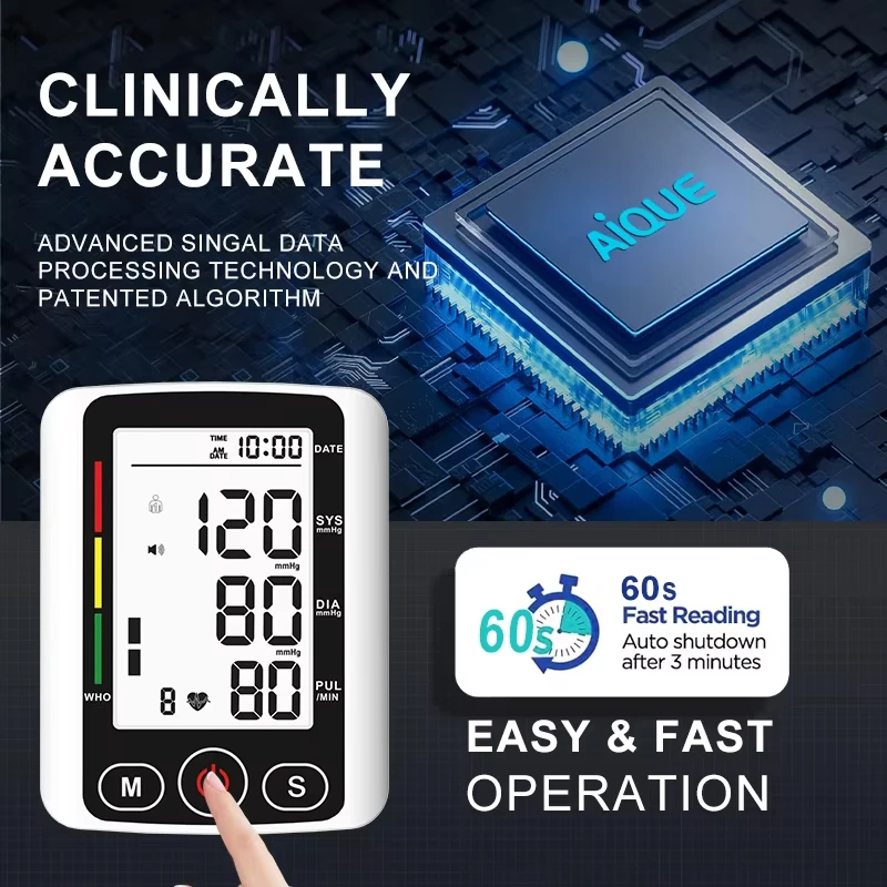AJC Arm Blood Pressure Monitor LCD Pressure Sensor Automatic Tonometer Digital Tensiometer LED Display Cuff Heart blood pressure monitor blood pressure meter