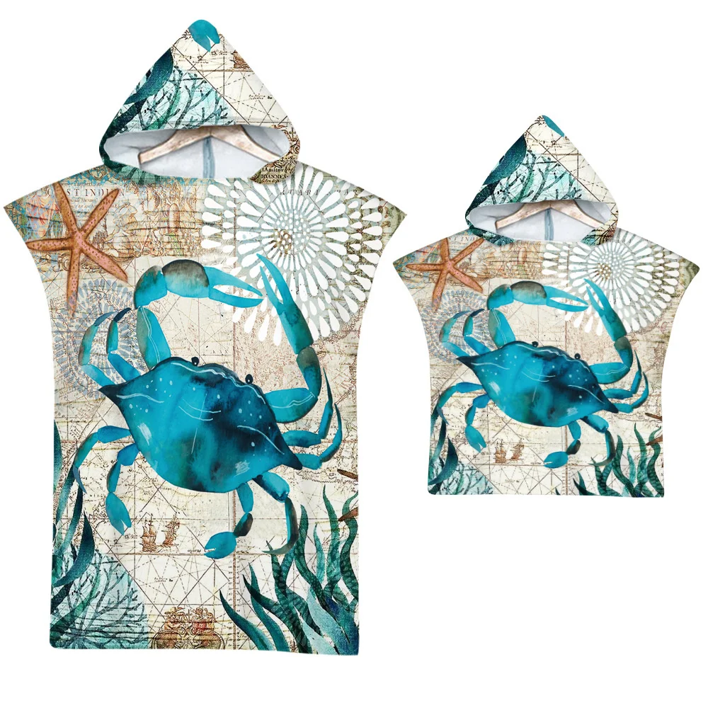Sea Turtle Large Beach Towel Bath Towels Quick Dry Hooded Cloak Wetsuit Adult Kid Parent-Child Poncho Bathrobe For Swim Surf Quick Drying Towel