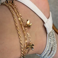 1-3pcs Simple Metal Chain Butterfly Pendant Anklet for Women Adjustable Layered Vintage Minimalist Beach Anklet Set Foot Jewelry 5