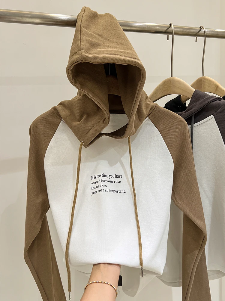 

Harajuku Y2K Casual Contrast Color Long Sleeve Letter Print Hoodies 2023 Spring Korean Style Loose Sweatshirts Female Clothing