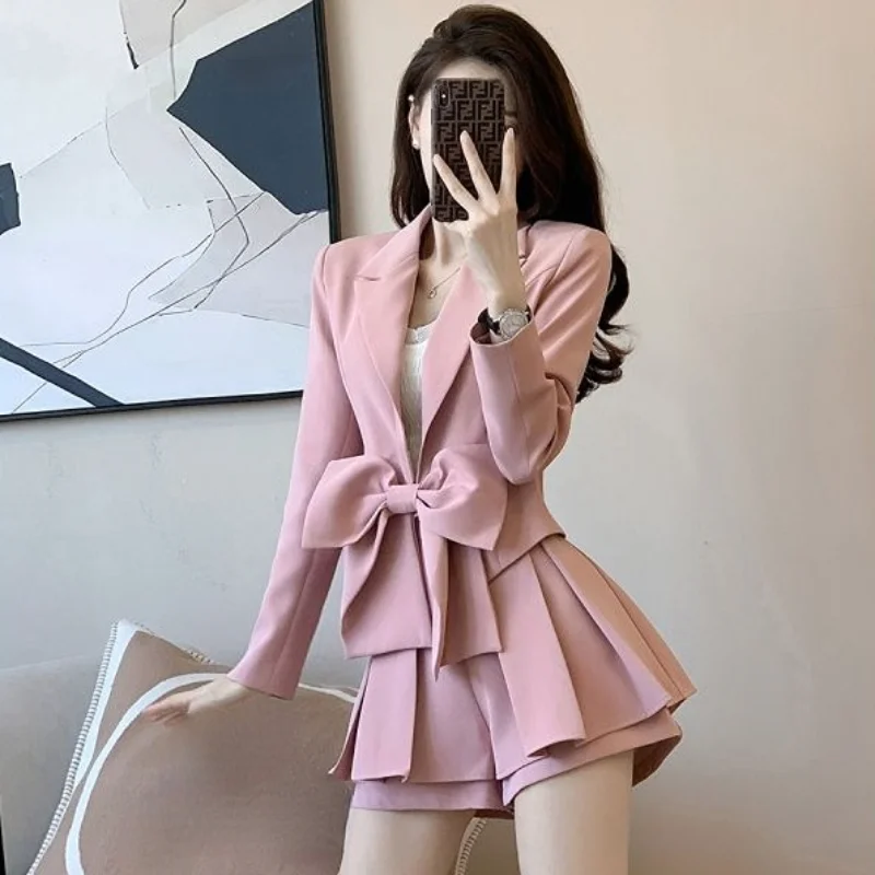 Pink Blazer Suit 2 Piece Outfits 2022 Women's Matching Sets Summer Sexy