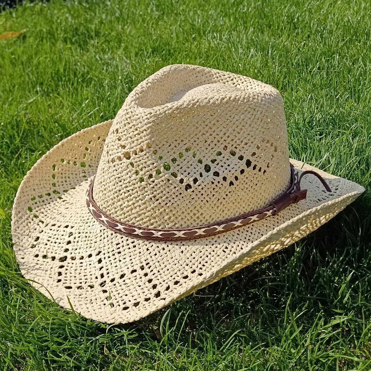 Melesh Western Bohemian-Stil Damen-Cowboyhut Stroh-Cowboyhut Plastizität starker Sonnenschutz Strand-Western-Cowboyhut LV자 – Detail 16