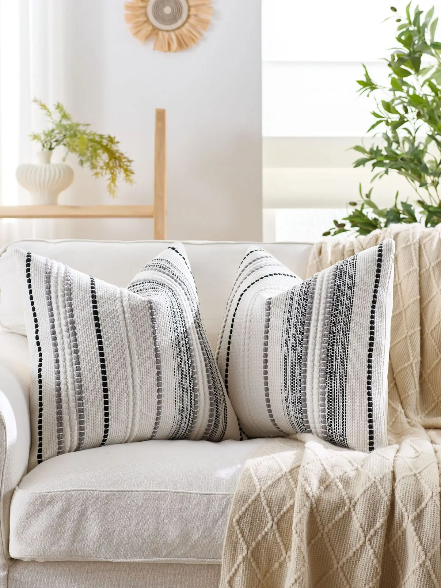 45x45cm Chenille Jacquard Kissenbezug Cojines Dekoration Hause Sofa Streifen Wurf Kissen Abdeckung Einfache Kopfteil Kissenbezüge – Detail 8