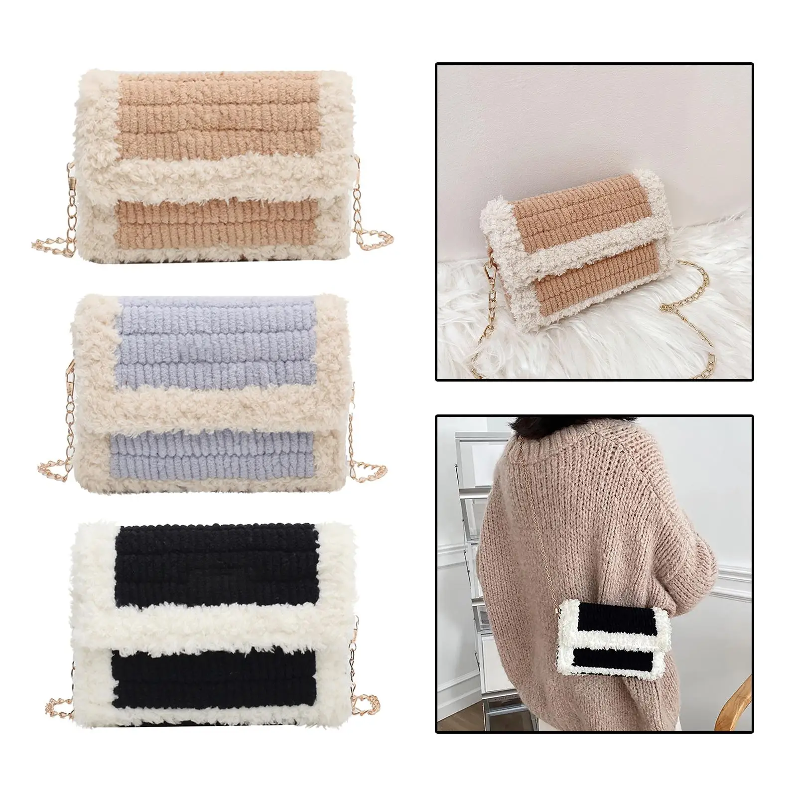 Bag DIY Materials Crossbody Bag Gift for Women Handmade with Chains Hand Knit Woven Plastic Mesh Template Making Kit