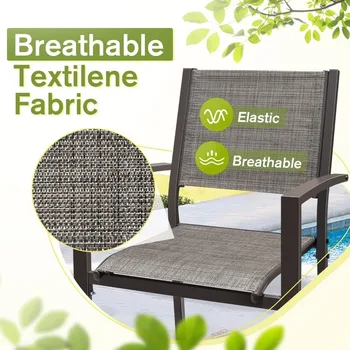 Patio Dining Set Outdoor Furniture with 6 Stackable Textilene Chairs and Large Table 5