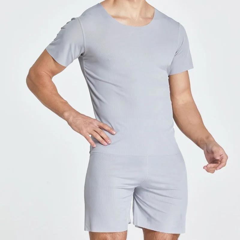 Pyjama Pantalon Homme Été - Short De Nuit En Soie Glacée Fine - Taille Large Et Confortable - Pour La Maison (Gris, 2XL)