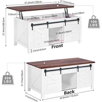 Lift Top Coffee Table,Coffee Table with Storage,47" White Coffee Table with Lifting Top, Lifting Tabletop with Sliding Barn Door 2