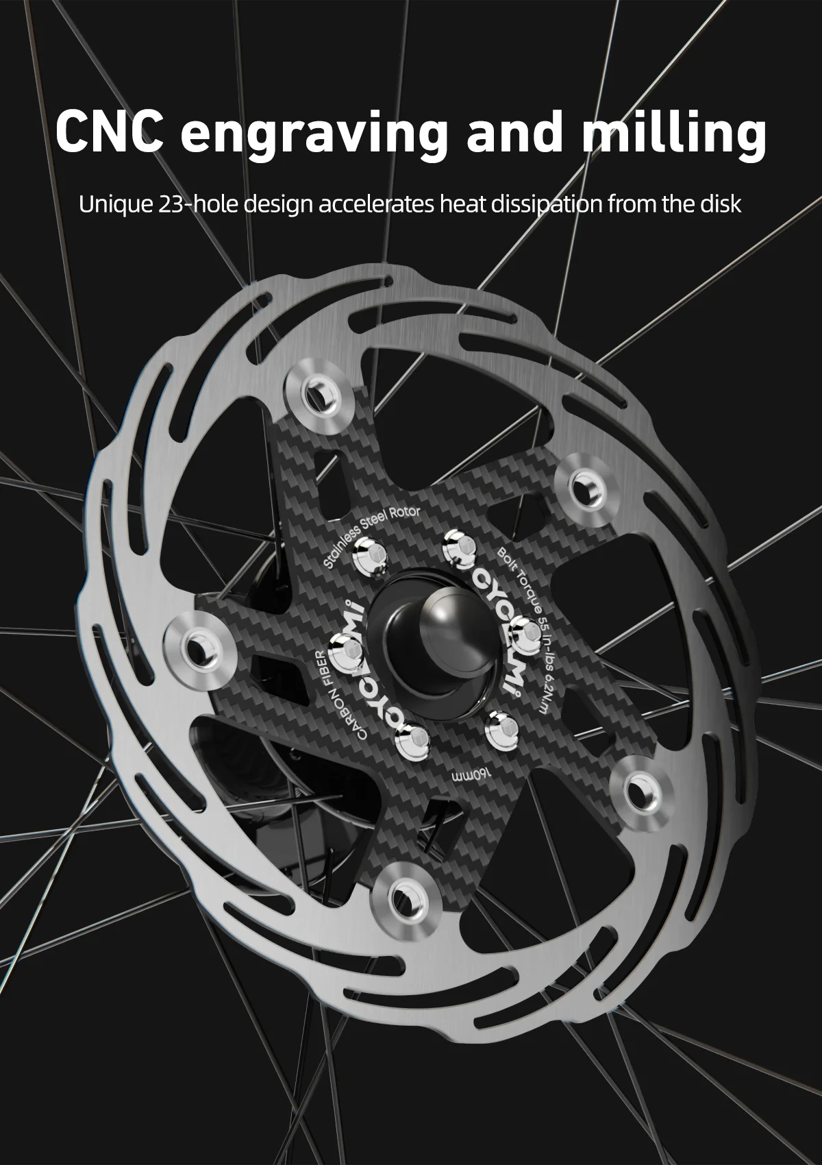 Description Picture 6 of itemCYCLAMI Bicycle Disc Brake 160/180mm Bike Floating Rotors Carbon Fiber 6 Holes Ultra-light Road MTB Bike Brake