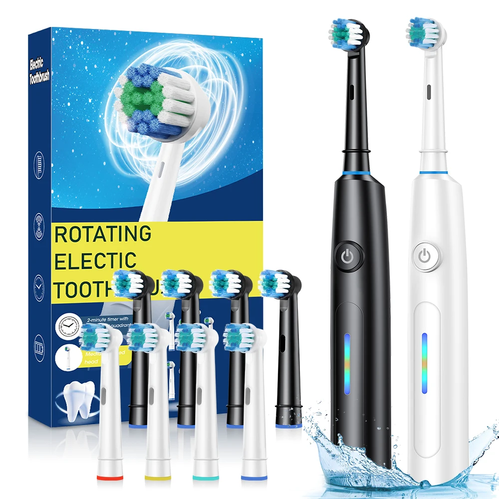 Rotating Electric Toothbrush For Adult Rechargeable Sonic Toothbrush With 4 Replacement Brush Head Deep Cleaning Whitening Teeth