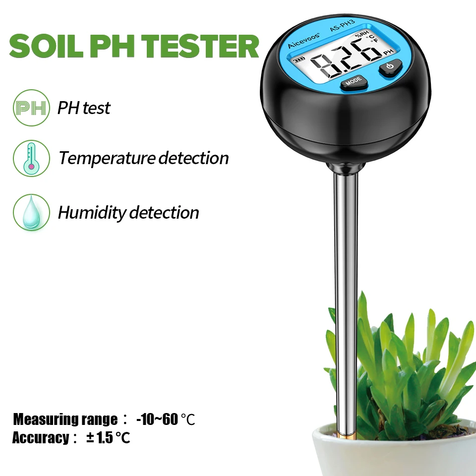 Aicevoos Digital 3 in 1 Soil Ph Meter Temperature Moisture Monitor Ph
