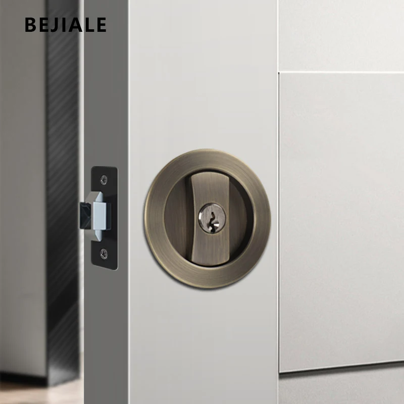 Indoor Sliding Door Lock Invisible Round Double Hook Kitchen Bathroom Gold Sliding Door Lock Zinc Alloy Balcony Single Hook