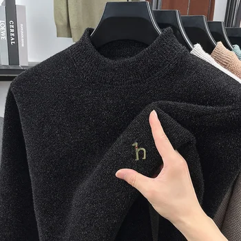 Designer Original Men's O-Neck Pullover Knitwear Winter New Arrival Dog Print Fleece-Lined Hicken Warm Casual Versatile Menswear