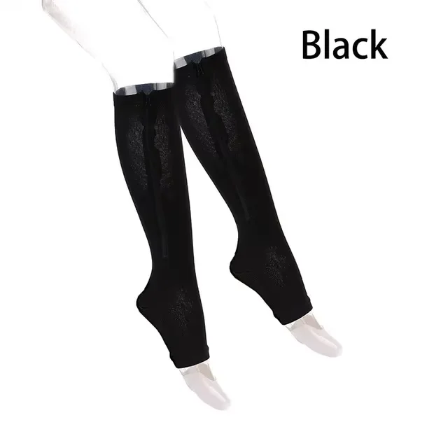 Zippered Compression Knee-High Pain Relief Socks - Unisex Open Toe Support Stockings