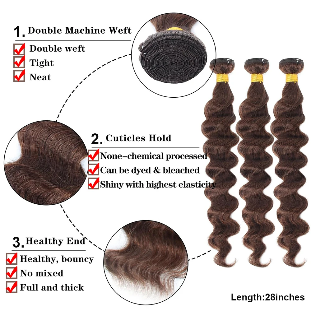 Loose Deep Wave Double Weft Human Hair Bundles Brown Curly Bundles Extensions Tissage Unprocessed Brazilian Hair 1 3 4 Weave 3
