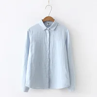 Femmes Blouses nouvelle mode à manches longues confortable bureau chemise coton fil décontracté hauts Blusas Femininas couleur unie 4