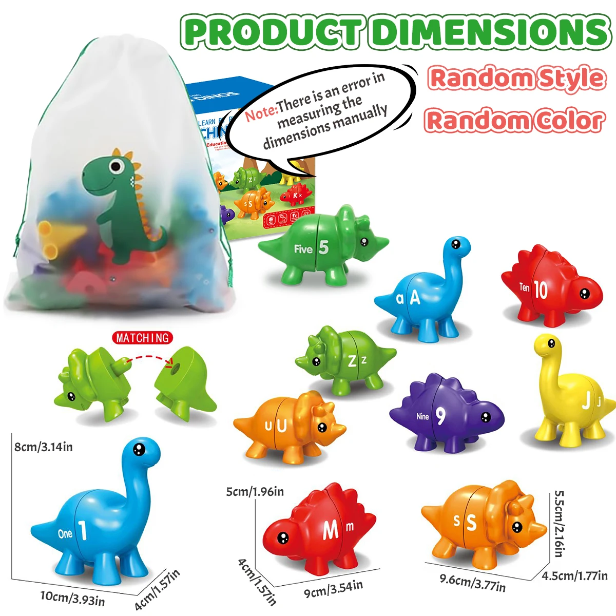 Matching Letters，13PCS Double-Sided Dinosaur Alphabet Match Game Preschool Educational Montessori Learning Toys for Toddlers 6
