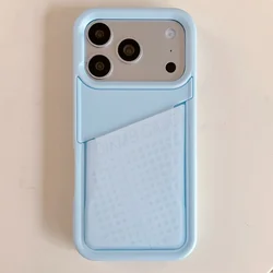 Soft Silicone Phone Case with Card Holder - Shockproof Protective Cover - iPhone 15 (Bule)