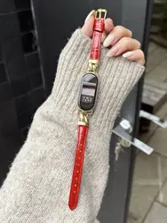 Elegant Leather Watch Strap - Slim Genuine Leather Band Bracelet Wristband in Classic Style - Mi band 8 9 10 (Red Gold)