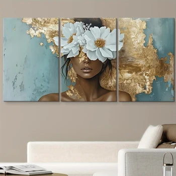 Set di 3 Quadri Decorativi Moderni Astratti su Tela, Texture Sfumata Blu-Grigio Dorata di Lusso, per Soggiorno e Ingresso