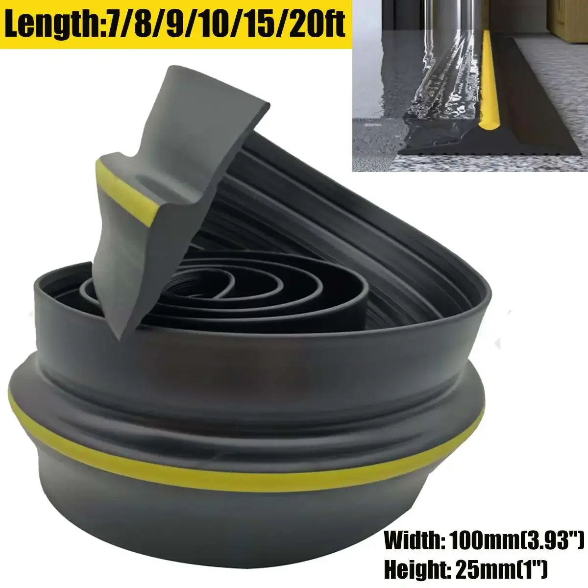 

7/8/9/10/15/20ft Universal Garage Door Bottom Seal Strip Weatherproof Rubber Seal Strip 100mmx25mm For Garage Door Threshold