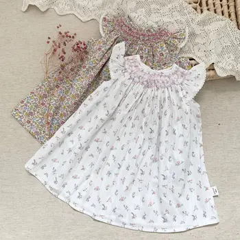 Smocked Ruffles Lace Girls Beach Dress Summer Soft Breathable Toddler Girls Clothing Children Holiday A-Line Dress Vestidos 2024 1