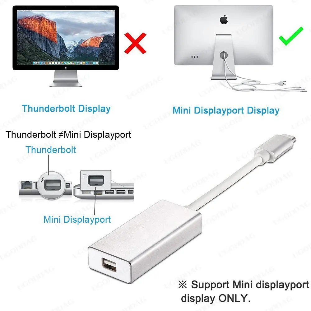 Usb c para Mini Display Port Adapter Thunderbolt para Mini dp Conversor para Macbook Pro 4k dp 60hz Usb 3.1 tipo c - Imagem 5
