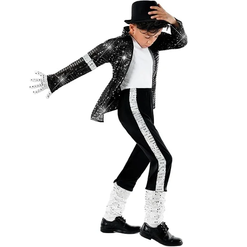 YUNDA Boy Michael Jackson Billie Jean Cosplay Black Suit Dance Disco Halloween Fancy Dress Up 80s Pop King Costume for Kid YUNDA