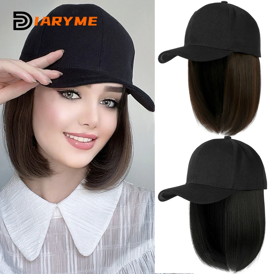 Hat Synthetic Wig Short BOB Hair With Baseball Cap Women’s Wigs Hat Wig Hair Extension Sun Hat With Hair High Temperature Wire